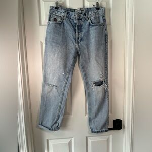 Zara Rhuigi Colab Denim Straight Distressed Light Washed Jeans Size 31